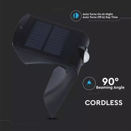 LED SolVägglampabelysning med sensor LED/1.5W/3,7V IP65 svart