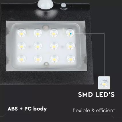 LED SolVägglampabelysning med sensor LED/1.5W/3,7V IP65 svart