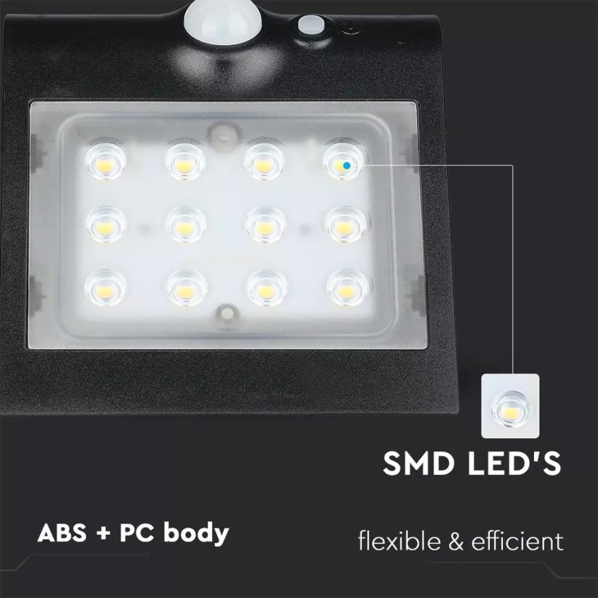 LED SolVägglampabelysning med sensor LED/1.5W/3,7V IP65 svart