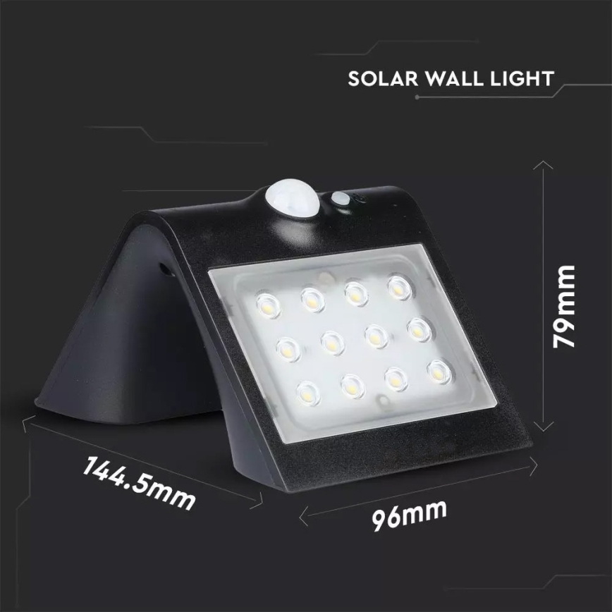 LED SolVägglampabelysning med sensor LED/1.5W/3,7V IP65 svart