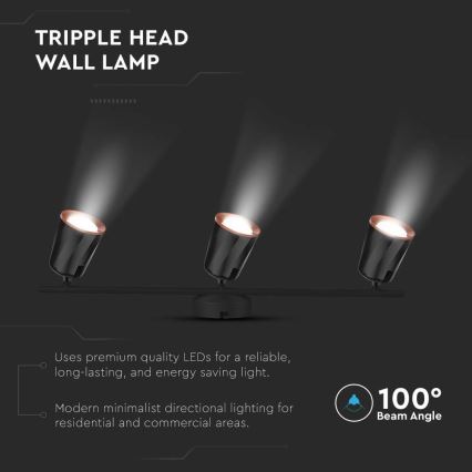 LED spotlight 3xLED/5W/230V 4000K svart