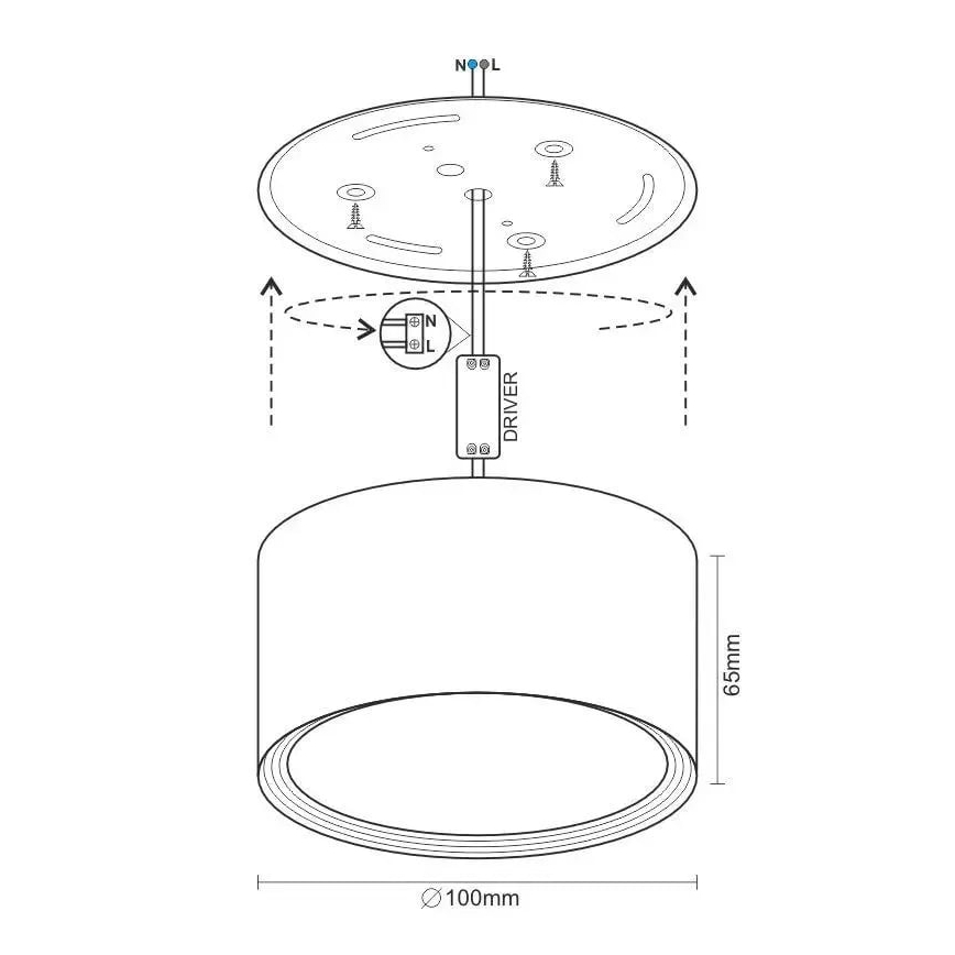 LED spotlight LED/12W/230V 4000K diameter 10 cm svart