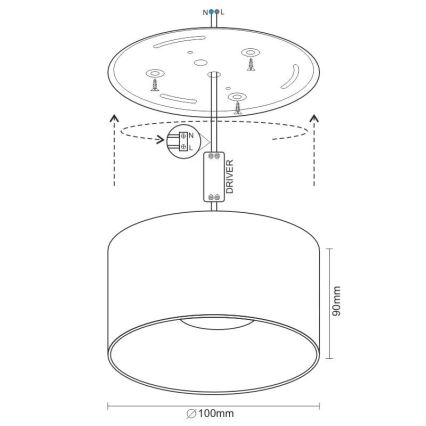 LED spotlight LED/16W/230V 4000K diameter 10 cm svart