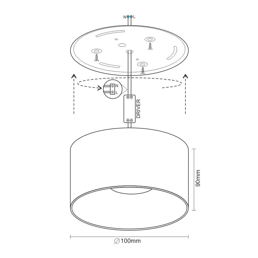 LED spotlight LED/16W/230V 4000K diameter 10 cm svart