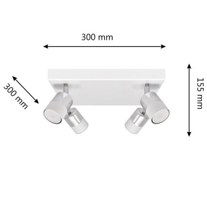 LED Spotlight TUBSSON 4xGU10/4,8W/230V vit/skinande krom