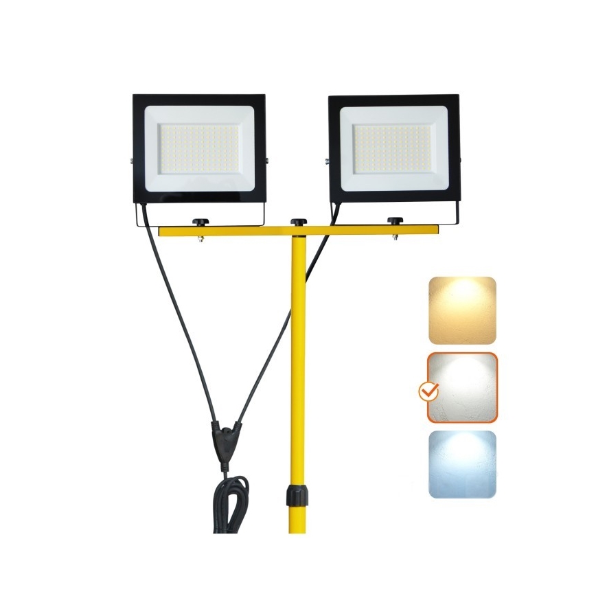 LED Strålkastare med ett stativ TIGRA 2xLED/100W/230V 4000K IP54 svart/gul