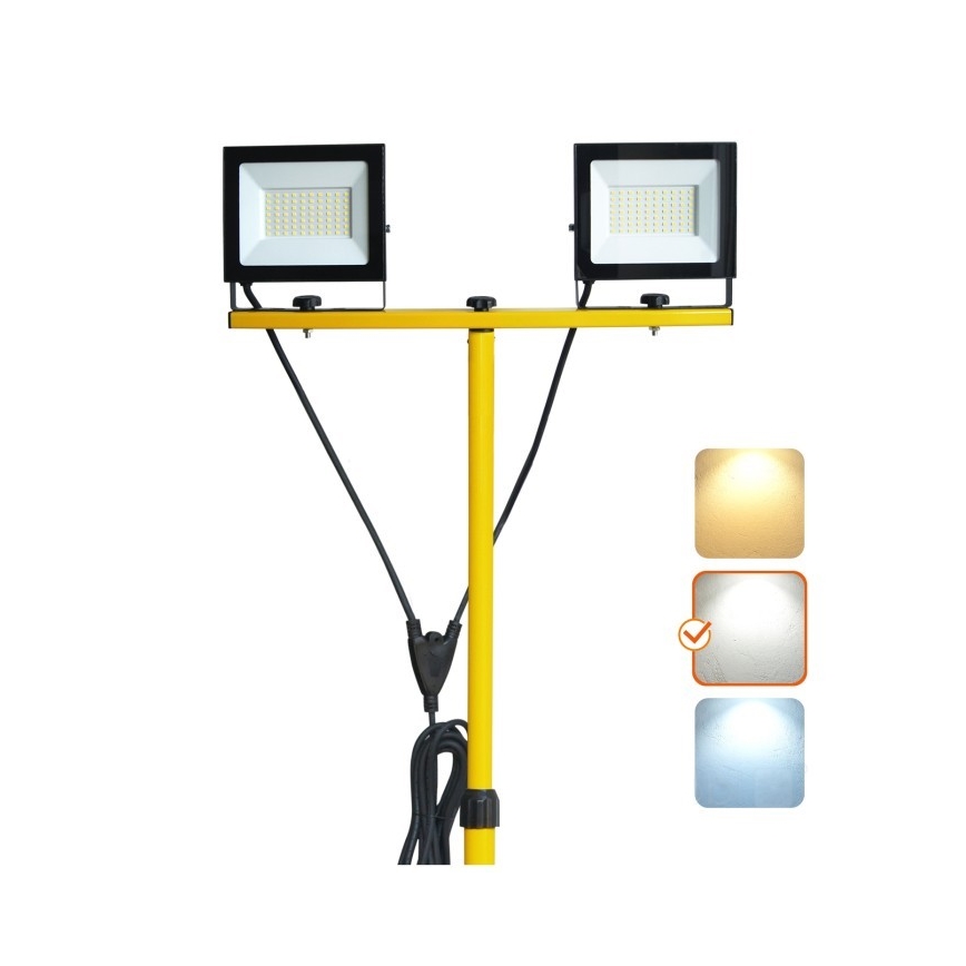 LED Strålkastare med ett stativ TIGRA 2xLED/50W/230V 4000K IP54 svart/gul