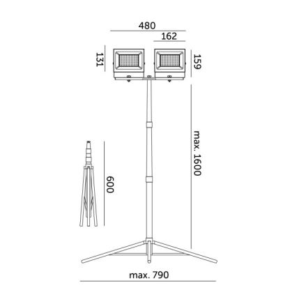LED Strålkastare med ett stativ TIGRA 2xLED/50W/230V 4000K IP54 svart/gul