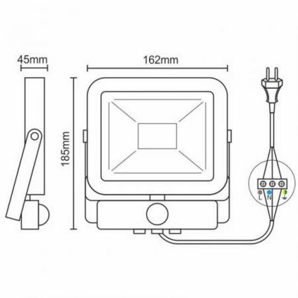 LED Strålkastare med sensor LED/20W/265V 1800lm vit IP65