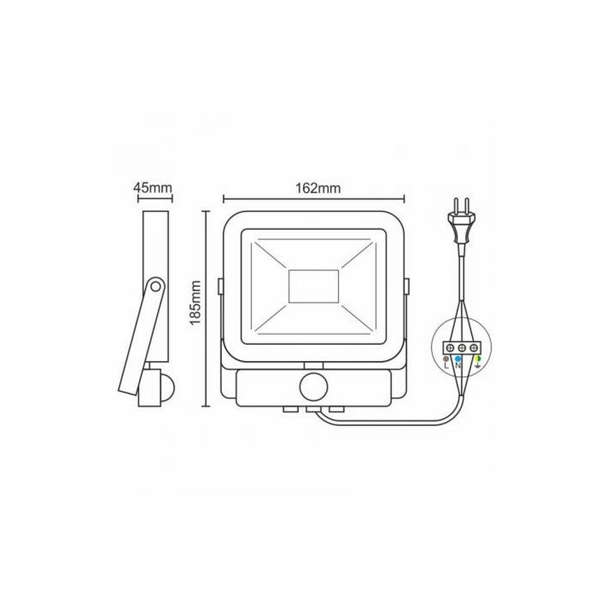 LED Strålkastare med sensor LED/20W/265V 1800lm vit IP65