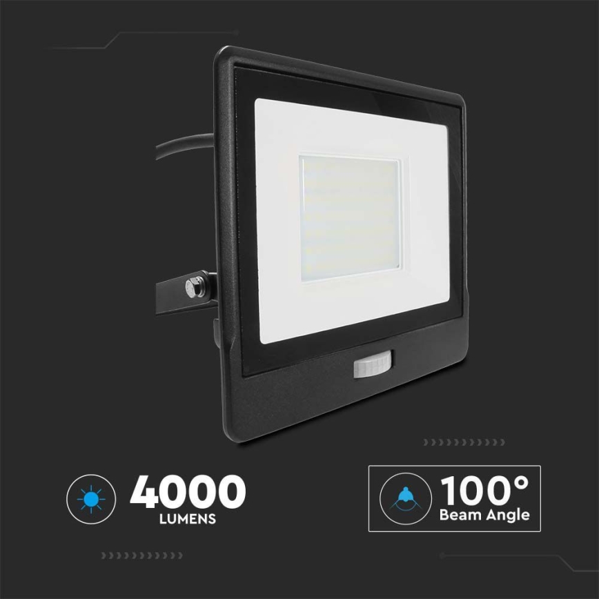 LED strålkastare med sensor LED/50W/230V 4000K IP65 svart