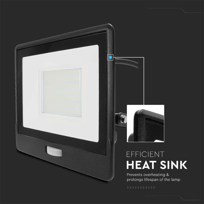 LED strålkastare med sensor LED/50W/230V 4000K IP65 svart