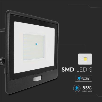 LED strålkastare med sensor LED/50W/230V 4000K IP65 svart