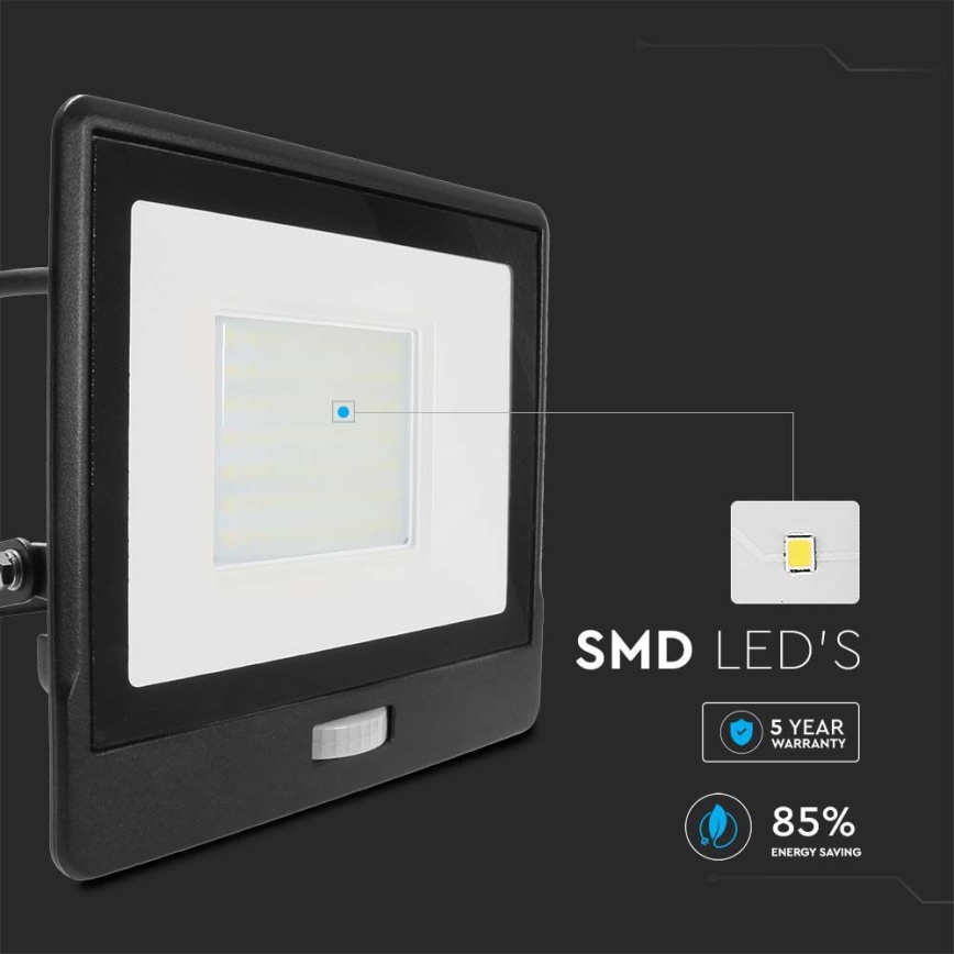 LED strålkastare med sensor LED/50W/230V 4000K IP65 svart