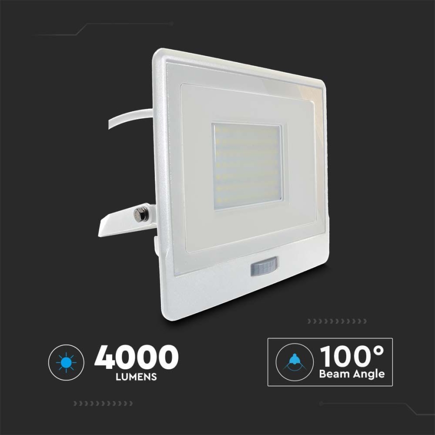 LED strålkastare med sensor LED/50W/230V 4000K IP65 vit