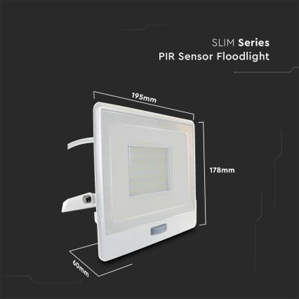 LED strålkastare med sensor LED/50W/230V 4000K IP65 vit