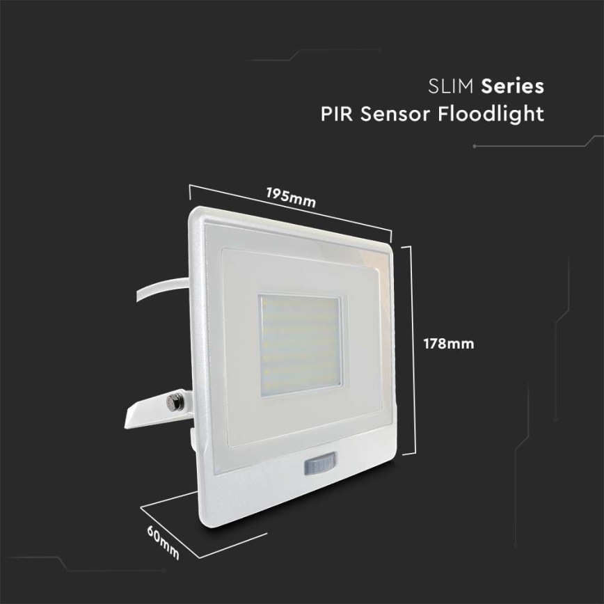 LED strålkastare med sensor LED/50W/230V 4000K IP65 vit