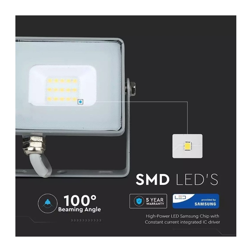 LED Strålkastare SAMSUNG CHIP LED/10W/230V IP65 4000K grå