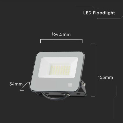 LED Strålkastare SAMSUNG CHIP LED/30W/230V 4000K IP65 svart