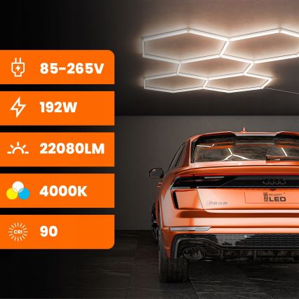 LED takarmatur HEXAGON LED/192W/85-265V 4000K 298x209 cm CRI 90 IP54 vit