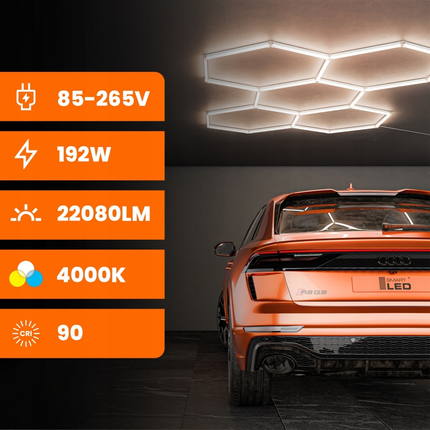 LED takarmatur HEXAGON LED/192W/85-265V 4000K 298x209 cm CRI 90 IP54 vit