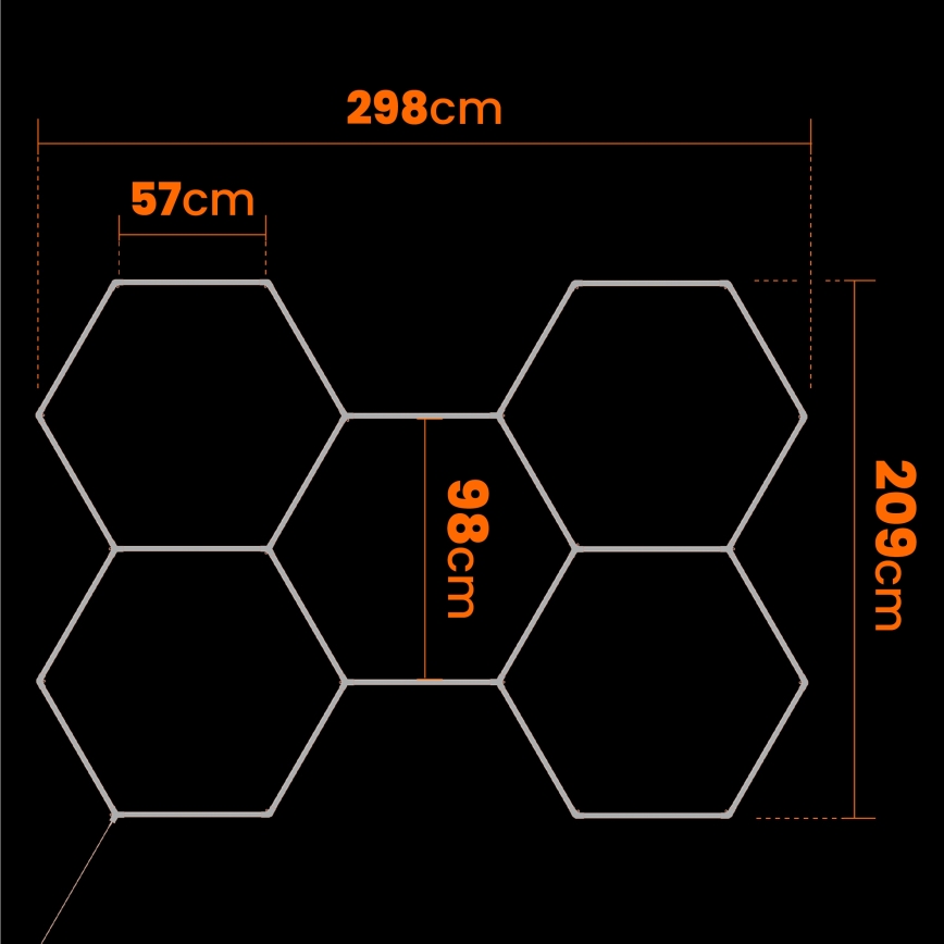 LED takarmatur HEXAGON LED/192W/85-265V 4000K 298x209 cm CRI 90 IP54 vit