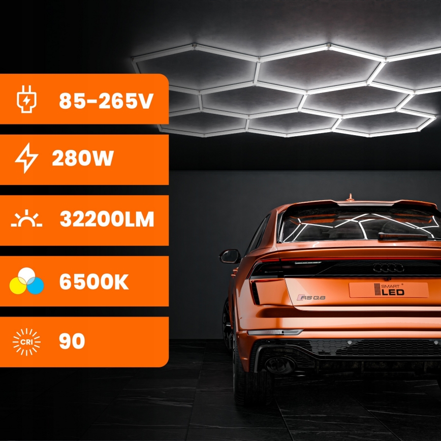 LED taklampa HEXAGON LED/280W/85-265V 6500K 313x298 cm CRI 90 IP54 vit