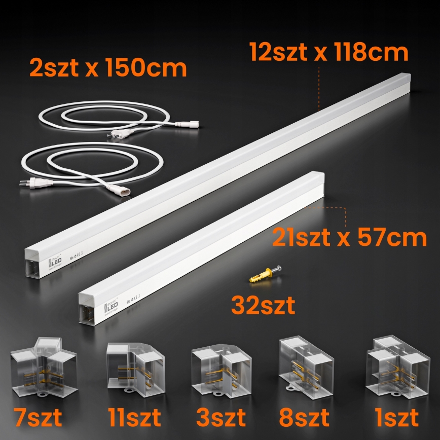 LED-takarmatur HEXAGON LED/384W/85-265V 4000K 484x243 cm CRI 90 IP54 vit