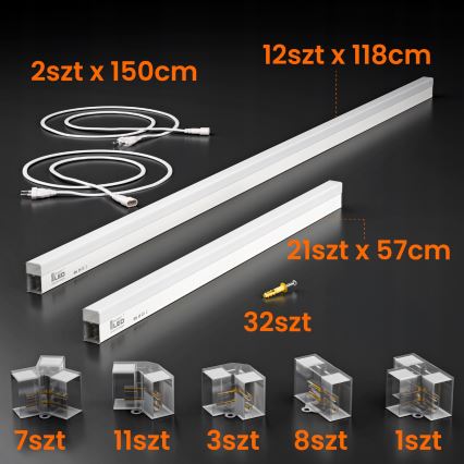 LED-taklampa HEXAGON LED/384W/85-265V 6500K 484x243 cm CRI 90 IP54 vit