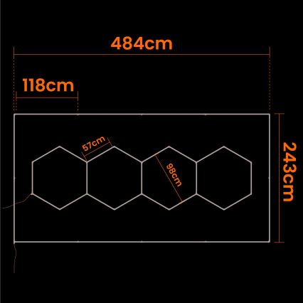 LED-taklampa HEXAGON LED/384W/85-265V 6500K 484x243 cm CRI 90 IP54 vit