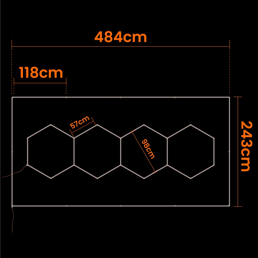 LED-taklampa HEXAGON LED/384W/85-265V 6500K 484x243 cm CRI 90 IP54 vit