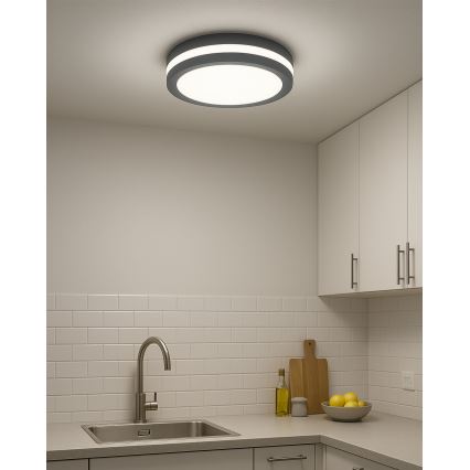 LED badrumstaklampa med rörelsesensor LED/20W/230V 3000/4000/6500K Ø 23 cm IP54 antracit