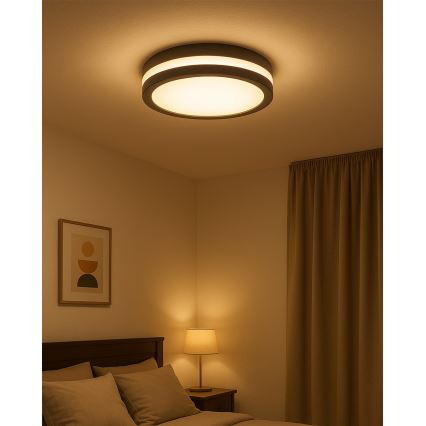 LED badrumstaklampa med rörelsesensor LED/20W/230V 3000/4000/6500K Ø 23 cm IP54 antracit