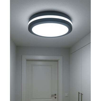 LED badrumstaklampa med rörelsesensor LED/20W/230V 3000/4000/6500K Ø 23 cm IP54 antracit