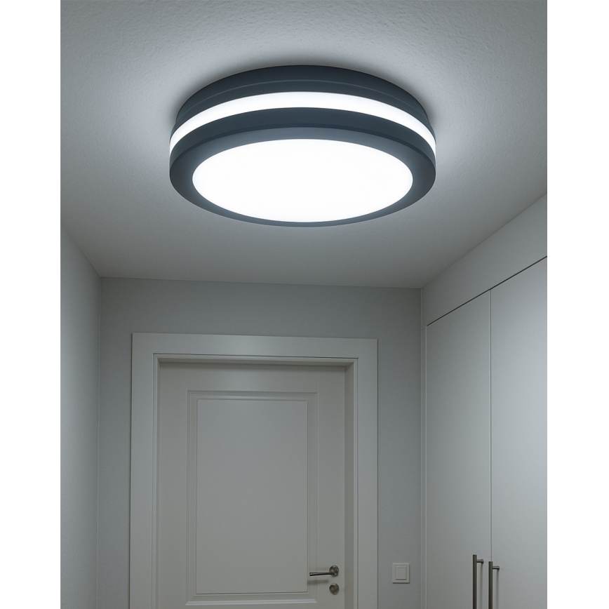 LED badrumstaklampa med rörelsesensor LED/20W/230V 3000/4000/6500K Ø 23 cm IP54 antracit