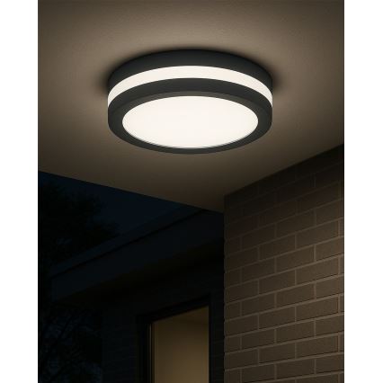 LED badrumstaklampa med rörelsesensor LED/20W/230V 3000/4000/6500K Ø 23 cm IP54 antracit