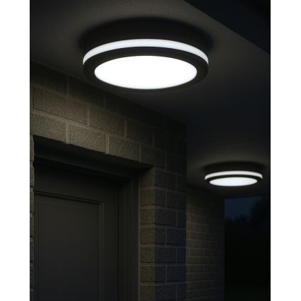 LED badrumstaklampa med rörelsesensor LED/20W/230V 3000/4000/6500K Ø 23 cm IP54 antracit