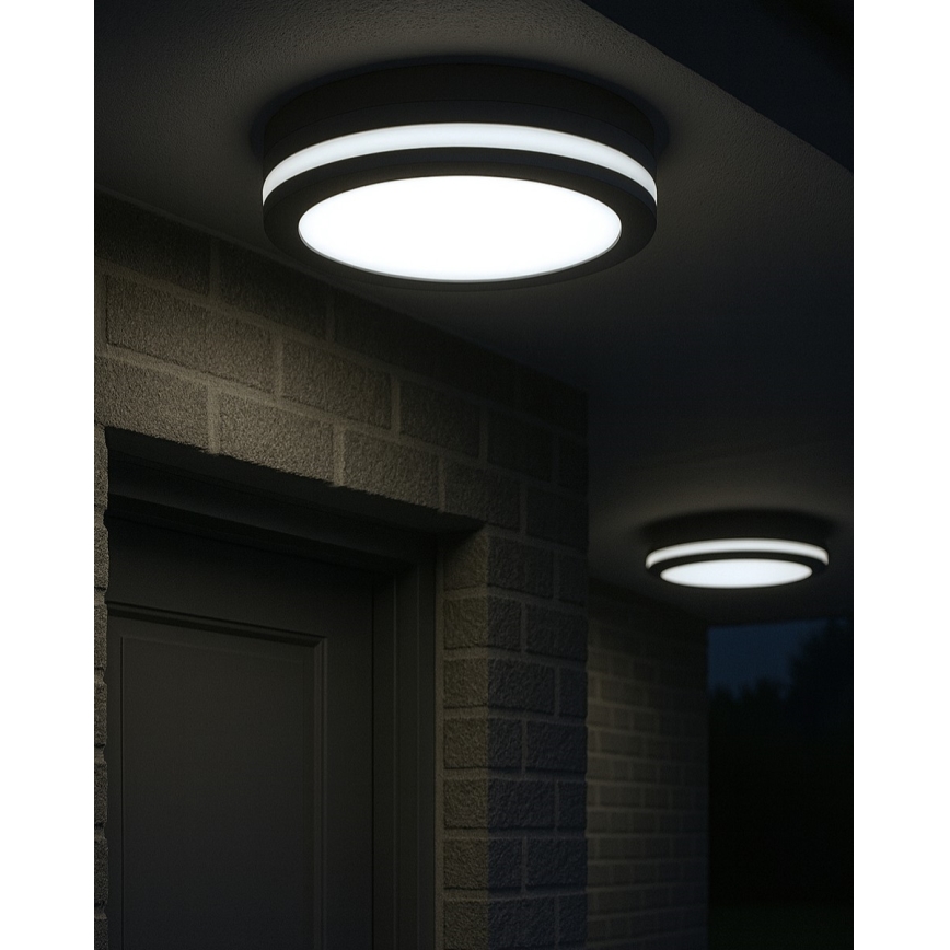 LED badrumstaklampa med rörelsesensor LED/20W/230V 3000/4000/6500K Ø 23 cm IP54 antracit