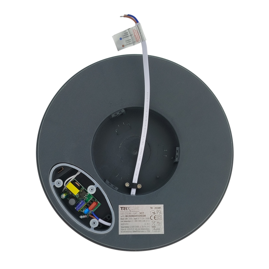 LED badrumstaklampa med rörelsesensor LED/20W/230V 3000/4000/6500K Ø 23 cm IP54 antracit