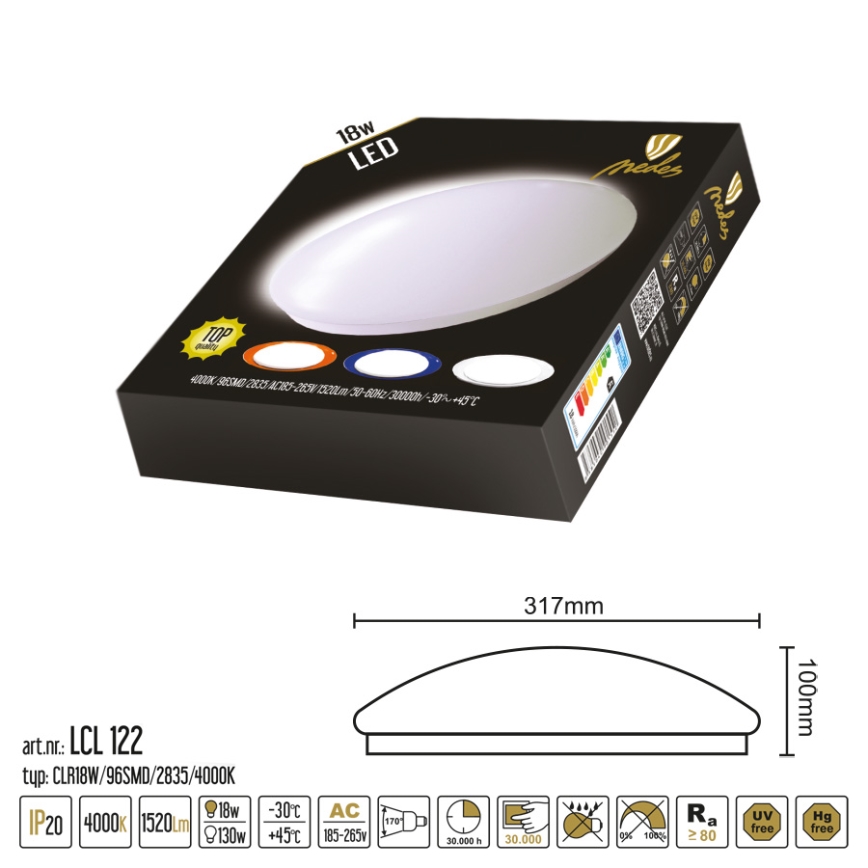 LED Takbelysning LED/18W/230V