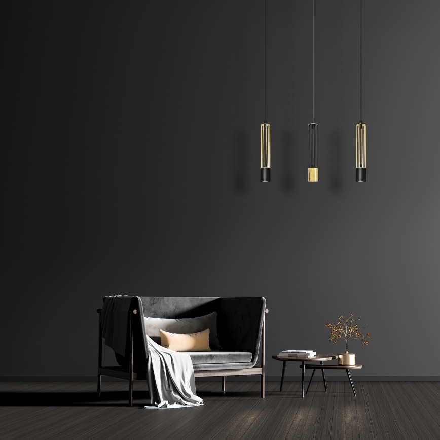 LED Takkkrona på ett snöre  BARS 3xGU10/4,8W/230V svart /gold