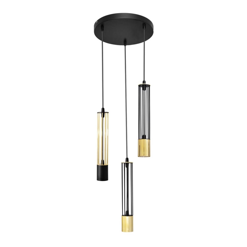LED Takkkrona på ett snöre  BARS 3xGU10/4,8W/230V svart /gyllene 