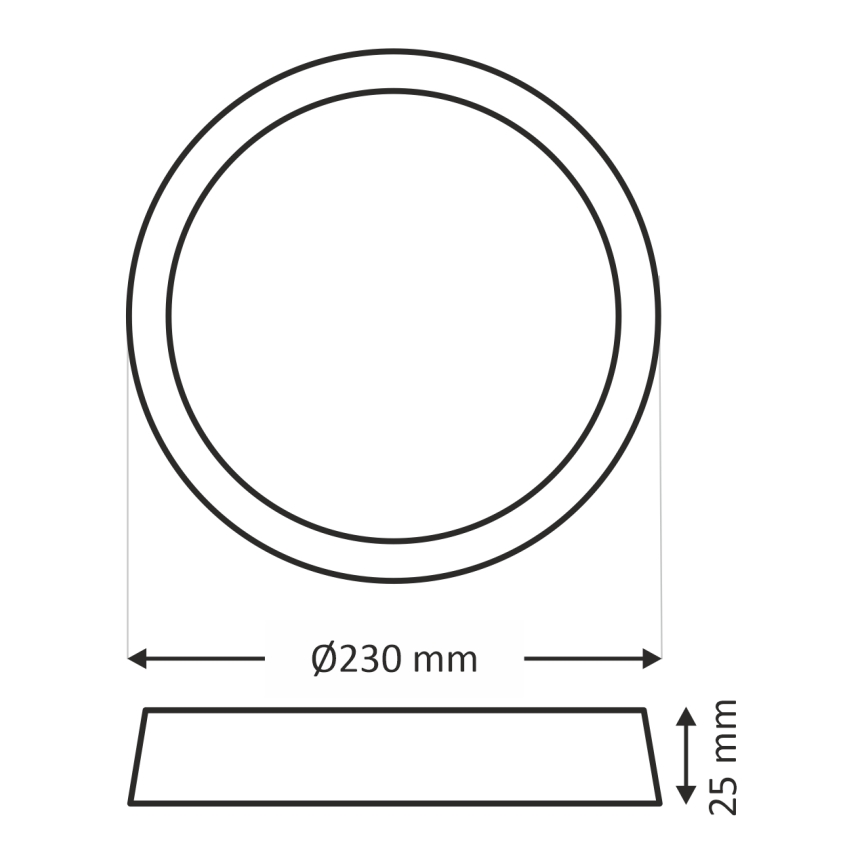 LED-taklampa 18 W, 230 V — valbar färgtemperatur 3000/4000/6500 K, Ø 23 cm, svart