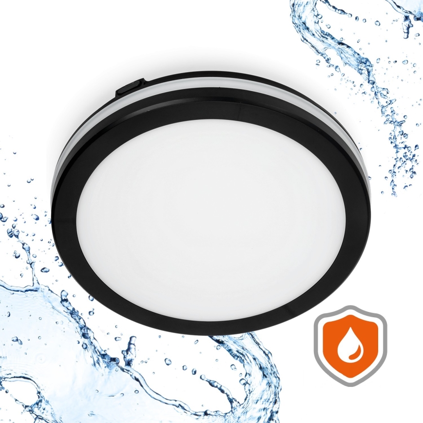 LED taklampa för badrum LED/18W/230V 3000/4000/6500K IP65 diameter 30 cm svart