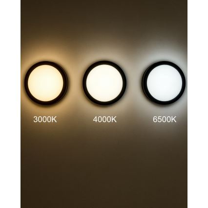 LED taklampa för badrum med sensor ELLÉ LED/24W/230V 3000/4000/6500K diameter 26 cm IP54 antracit