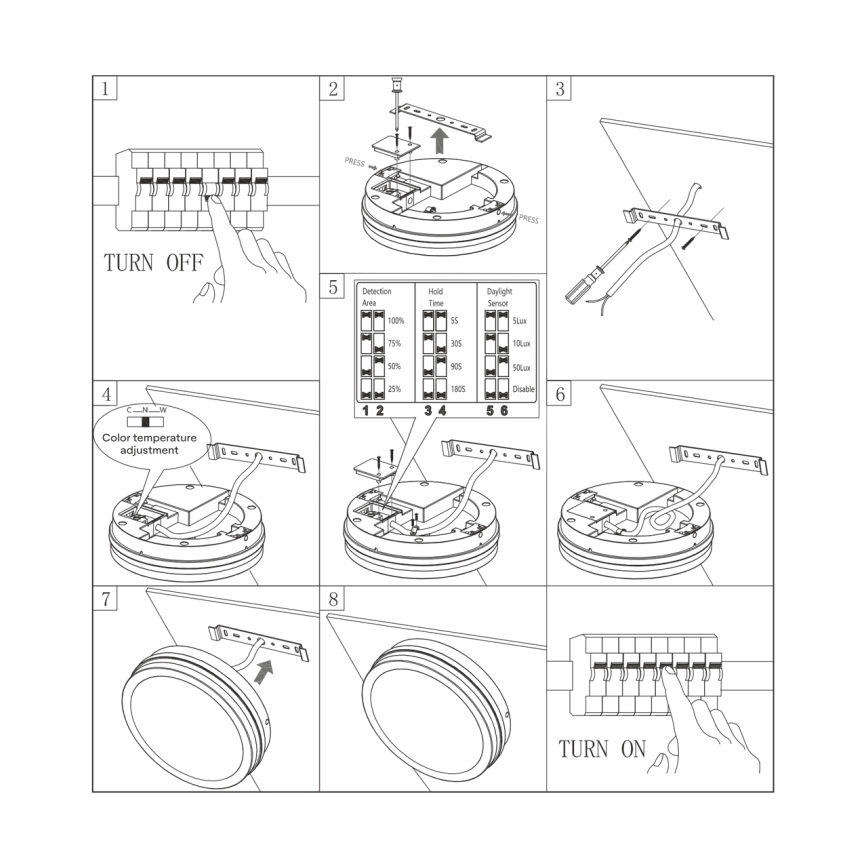 LED taklampa för badrum med sensor ELLÉ LED/24W/230V 3000/4000/6500K diameter 26 cm IP54 antracit