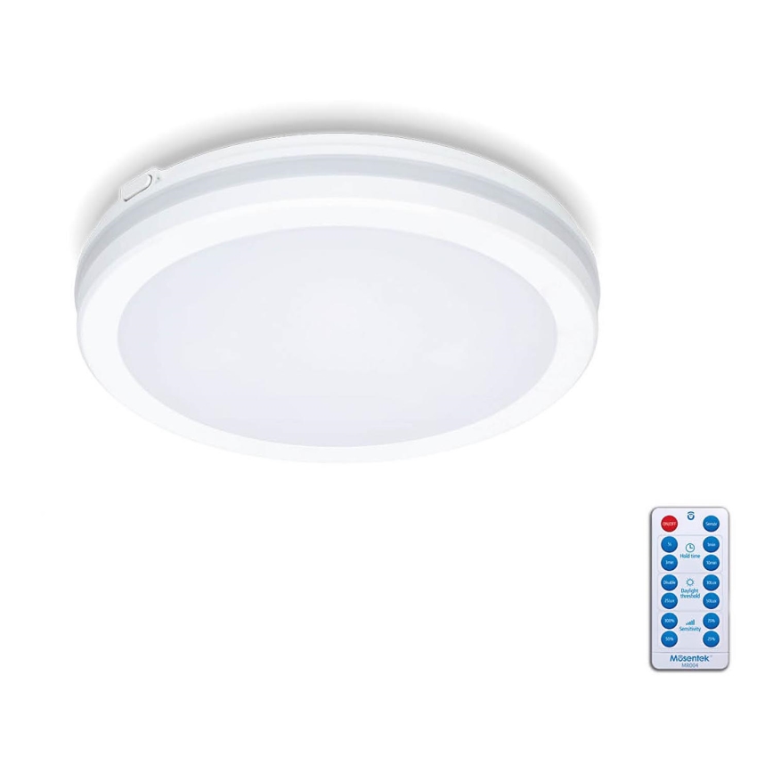 LED taklampa för badrum med sensor LED/12W/230V 3000/4000/6500K IP65 diameter 20 cm vit + fjärrkontroll