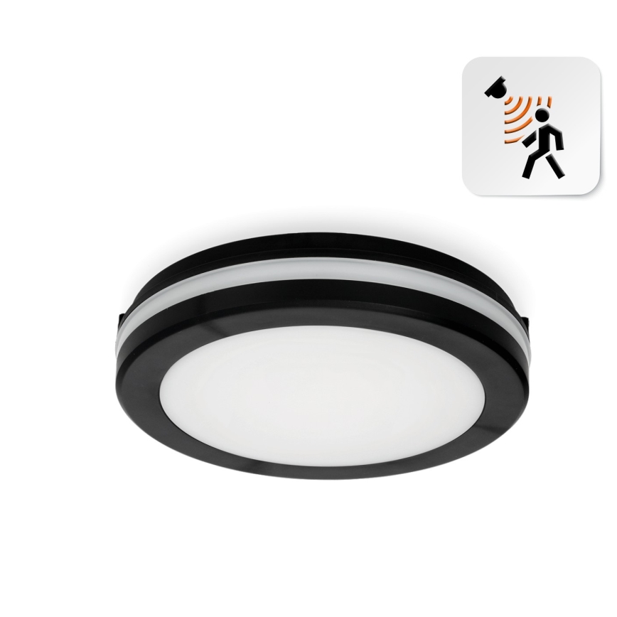 LED taklampa för badrum med sensor LED/12W/230V 3000/4000/6500K IP65 diameter 20 cm svart + fjärrkontroll