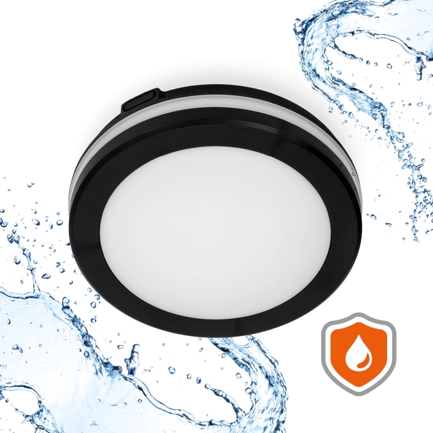 LED taklampa för badrum med sensor LED/12W/230V 3000/4000/6500K IP65 diameter 20 cm svart + fjärrkontroll