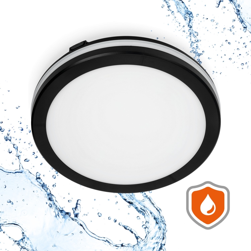 LED taklampa för badrum med sensor LED/18W/230V 3000/4000/6500K IP65 diameter 30 cm svart + fjärrkontroll
